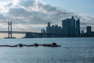 Fototapeta premium Gwangan bridge and Haeundae in Busan,Korea
