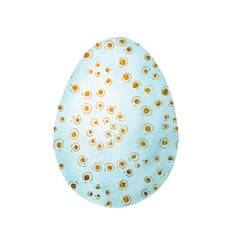 White egg with a golden pattern close-up for the design of Easter products. Hand drawn watercolor and graphic illustration isolated on white background. Printing on wallpaper, packaging, wrappers.