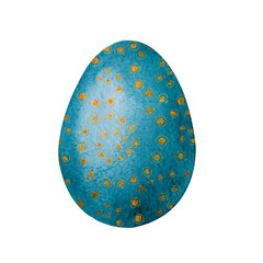 Classic blue egg with a gold pattern close-up for decoration of Easter products. Hand drawn watercolor and graphic illustration isolated on white background. Printing wallpapers, packaging, wrappers