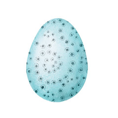 Blue egg with a silver pattern close-up for the design of Easter products. Hand drawn watercolor and graphic illustration isolated on white background. Printing on wallpapers, packaging, wrappers.