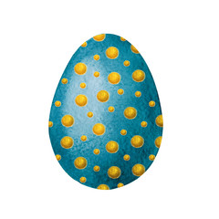 Classic blue egg with a gold pattern close-up for decoration of Easter products. Hand drawn watercolor and graphic illustration isolated on white background. Printing wallpapers, packaging, wrappers.