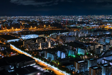 Naklejka premium 大阪 夜景 さきしまコスモタワー（大阪府咲洲庁舎）から