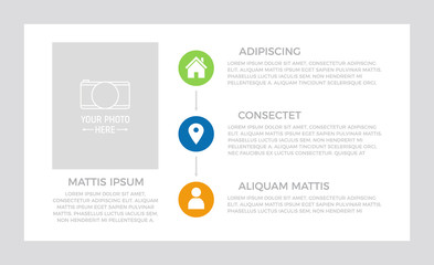 Set of green and blue, orange elements for infographic presentation slides with charts, graphs, photo frames, steps.