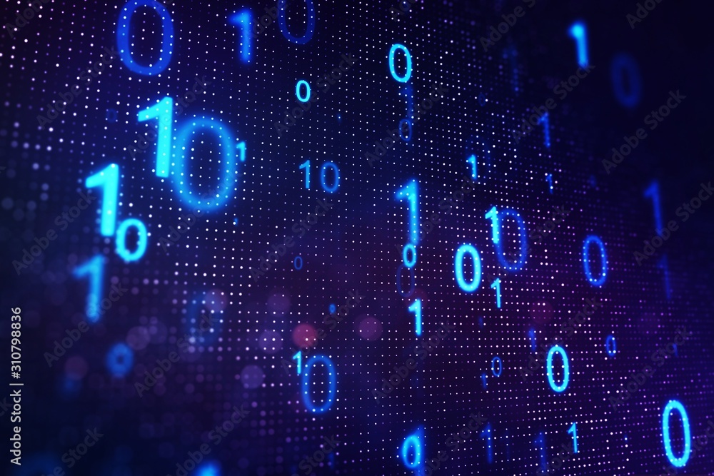 Aufkleber Creative blue binary code background. Programming and coding concept. 3D Rendering