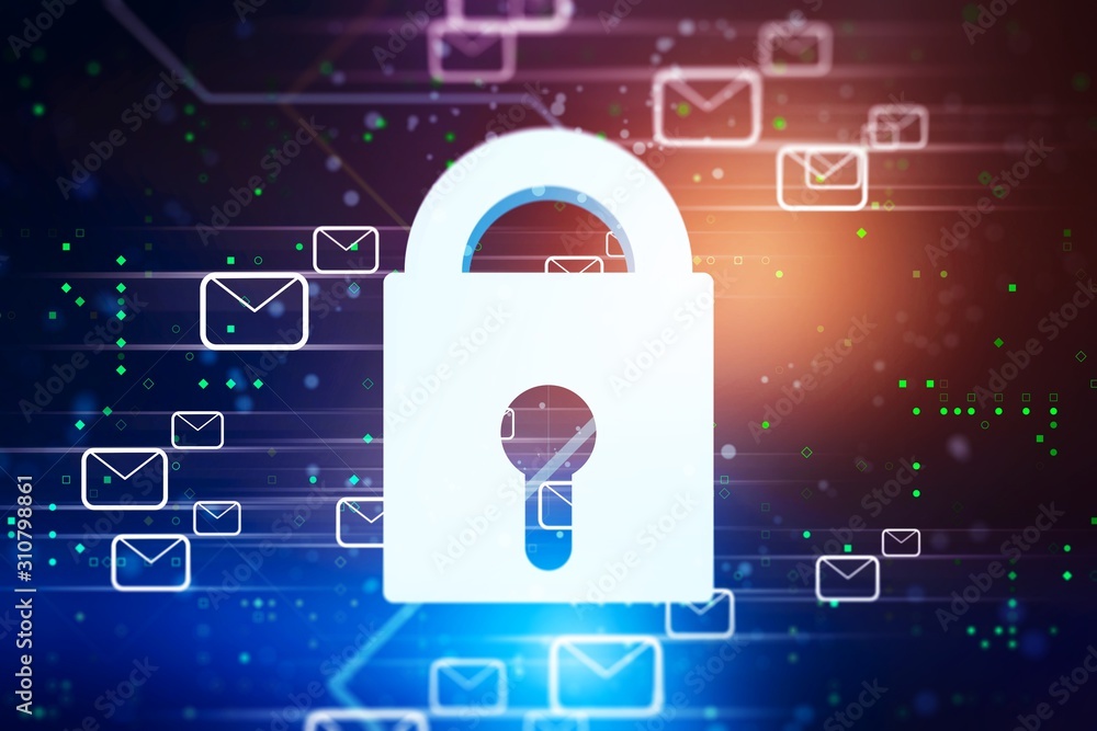 Aufkleber email security technology concept with letters and lock icons. 3d rendering