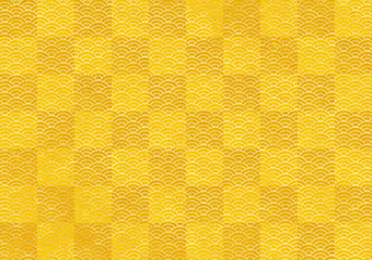 背景：青海波 市松模様 波 海 市松 伝統 和風 和柄 図案 壁紙 テクスチャー 黄色 イエロー 屏風