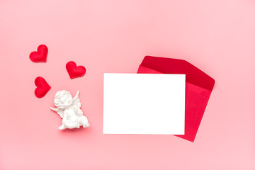 Romantic decoration on pink background Top view Flat lay Happy Valentine's day, birthday, Women's day concept Holiday card Place for text Love in the air 