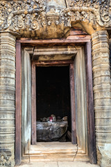 Doorway at Angkor Wat Prasat Pram Temple ruins Koh Ker Cambodia