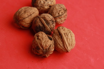 Garlic walnuts in color background