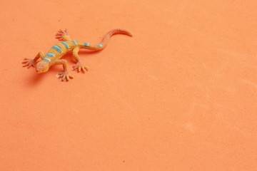 lizard shaped rubber toy in color background
