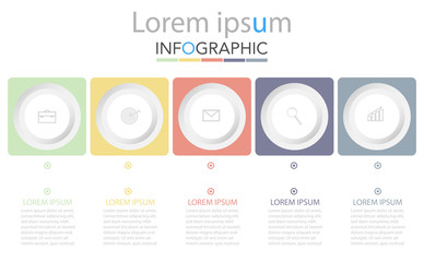 Infographic business concept design with icons and 5 options or steps. Thin line vector. Can be used for flow charts, presentations, web sites, banners, printed materials. EPS 10