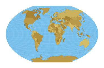 World Map. Winkel tripel projection. Map of the world with meridians on blue background. Vector illustration.