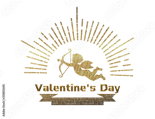 手描きタッチのハッピーバレンタインデーのロゴマーク 手描き集中線と天使のイラスト Valentine S Day Logo Mark Wall Mural Globeds