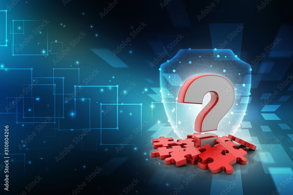 Poster 3d rendering question mark on puzzle