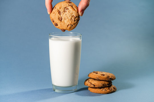 cookies with chocolate and a glass of milk