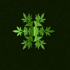 Fototapeta na wymiar Christmas Vector Background with cannabis Christmas 3D Snowflake