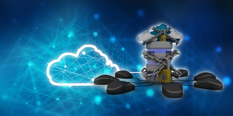 3d illustration Database storage security concept. Disk with lock