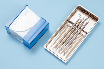 Set of dental instruments for teeth dental care