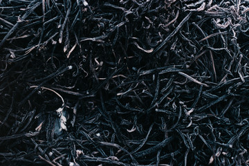 Gray background ashes, burned plants, abstract texture of coals and ashes. Macro shot