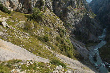 Valley of Rio Cares at hiking track Ruta del Cares from Poncebos to Cain in Picos de Europa in Asturia,Spain,Europe