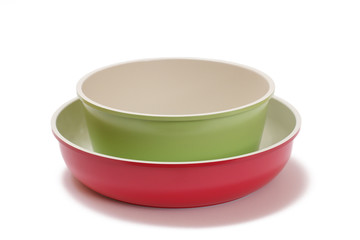 Ceramic cooking kitchen pans isolated on white