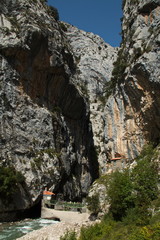 Landscape at hiking trail Ruta del Cares from Poncebos to Cain in Picos de Europa in...