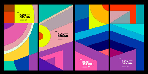 New 2020 Cover and Poster Design Template for Magazine. Trendy Abstract Colorful Geometric and Curve Vector Illustration Collage with Typography for Cover, book, social media story, and Page Layout De