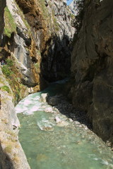 Valley of Rio Cares at hiking track Ruta del Cares from Poncebos to Cain in Picos de Europa in Asturia,Spain,Europe