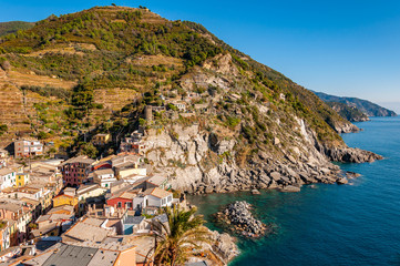 The splendid sea of the Five Lands in Vernazza, Italy. A splendid seaside and fishing village, a...