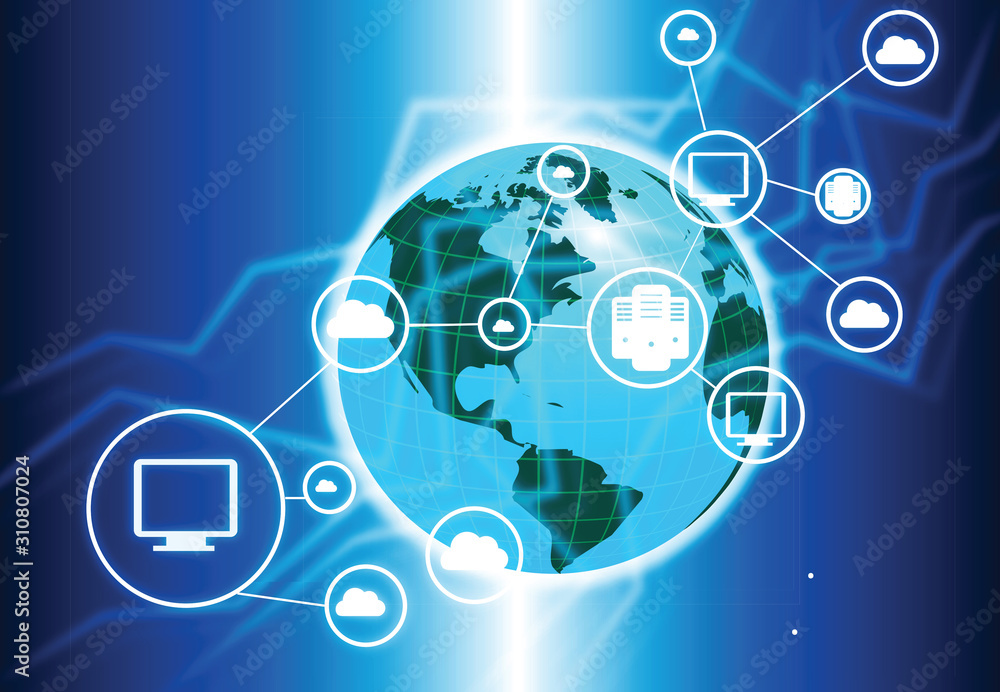 Poster Global computer network technology background.