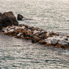 The splendid sea of the Five Lands in Manarola, Italy. A splendid seaside and fishing village, a...
