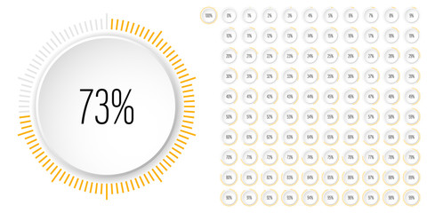 Set of circle percentage diagrams meters from 0 to 100 ready-to-use for web design, user interface UI or infographic with 3D concept - indicator with yellow