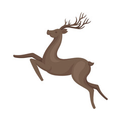 Brown Deer Animal in Running Pose Vector Illustration