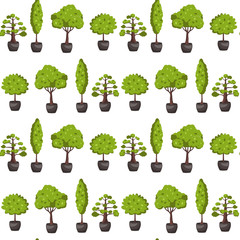 Seamless background with trees in a pot. Vector illustration for printing on postcards, wrapping paper, bedding, clothes for adults and children.