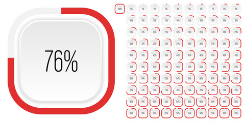 Set of rectangle percentage diagrams meters from 0 to 100 ready-to-use for web design, user interface UI or infographic with 3D concept - indicator with red