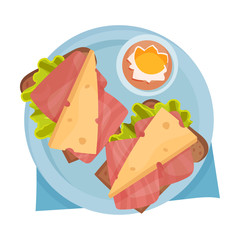 Sandwiches Resting on Flat Plate Closeup Vector Illustration