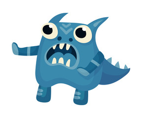 Shouting Monster with Horns Feeling Fear Vector Illustration