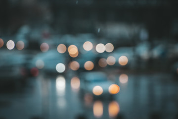 Unfocused picture of traffic in rainy day