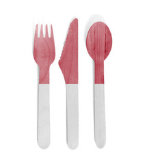 Eco friendly wooden cutlery - Plastic free concept - Flag of Indonesia
