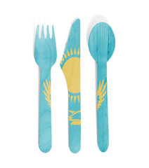 Eco friendly wooden cutlery - Plastic free concept - Flag of Kazakhstan