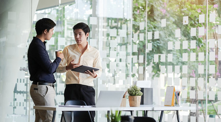 Business working in office with documents and laptop people Consulting and business planning.