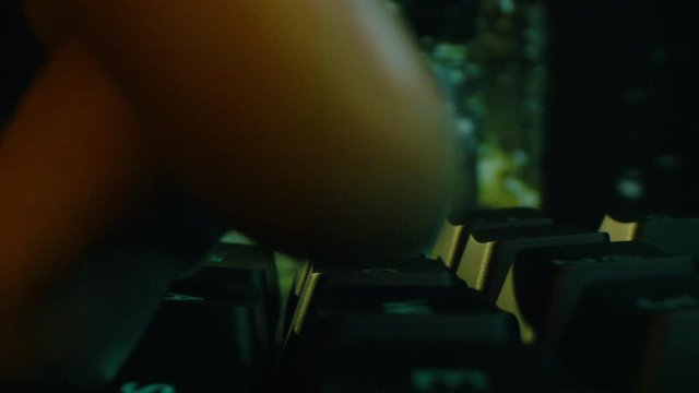 Man Programmer Fingers Programming Database Backlit Night Hacking The System Cyber Security Slow Motion Macro 8k
