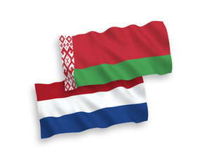Flags of Belarus and Netherlands on a white background