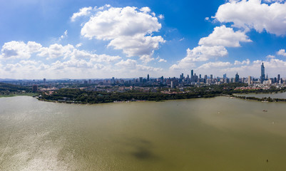 Fototapeta premium Skyline of Nanjing City in A Sunny Day Taken with A Drone