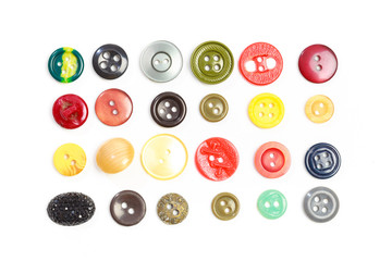 Set of vintage cloth button closeup on white background - Image