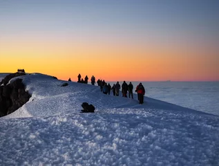 Foto op Plexiglas Kilimanjaro wandelaars op de bergkam beklimmen de kilimanjaro, de hoogste piek van afrika.