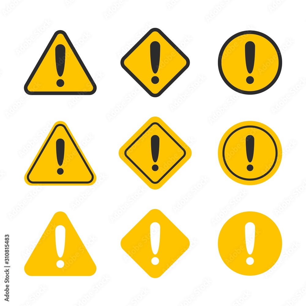 Aufkleber caution alarm set. danger sign collection. attention vector icon. yellow and red fatal error message