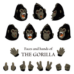 A set of illustrations featuring a comical gorilla face and hands. / コミカルなゴリラの顔と手のイラストセット。 © Tabata Art Studio
