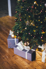 Modern Christmas interior. Decorated festive home.