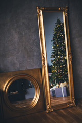 Modern Christmas interior. Decorated festive home.